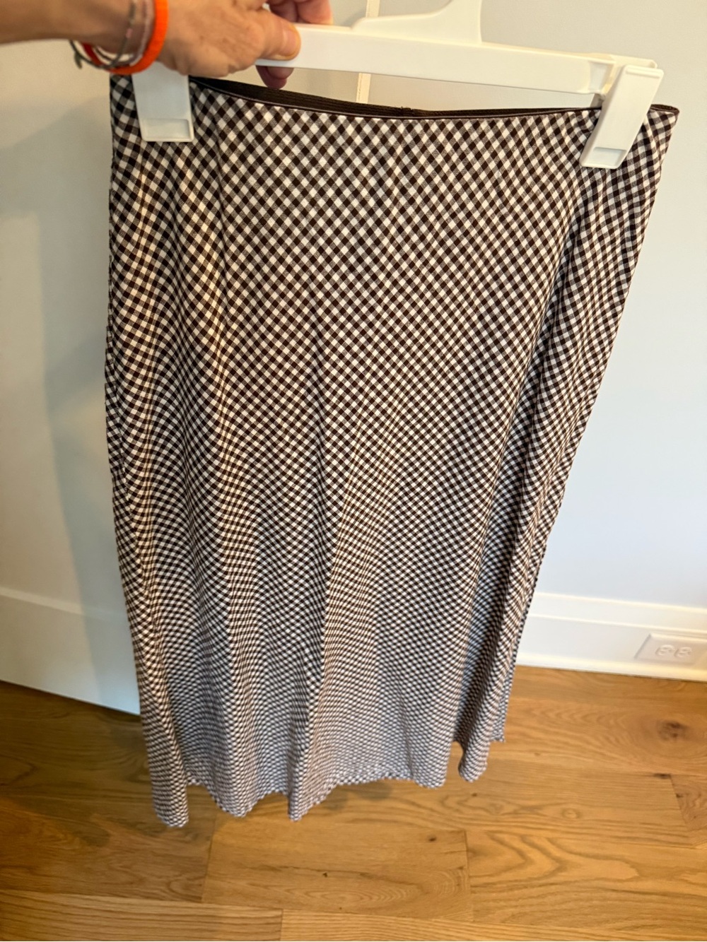 Women's Gap Petite XS Brown and White Checked Midi Skirt